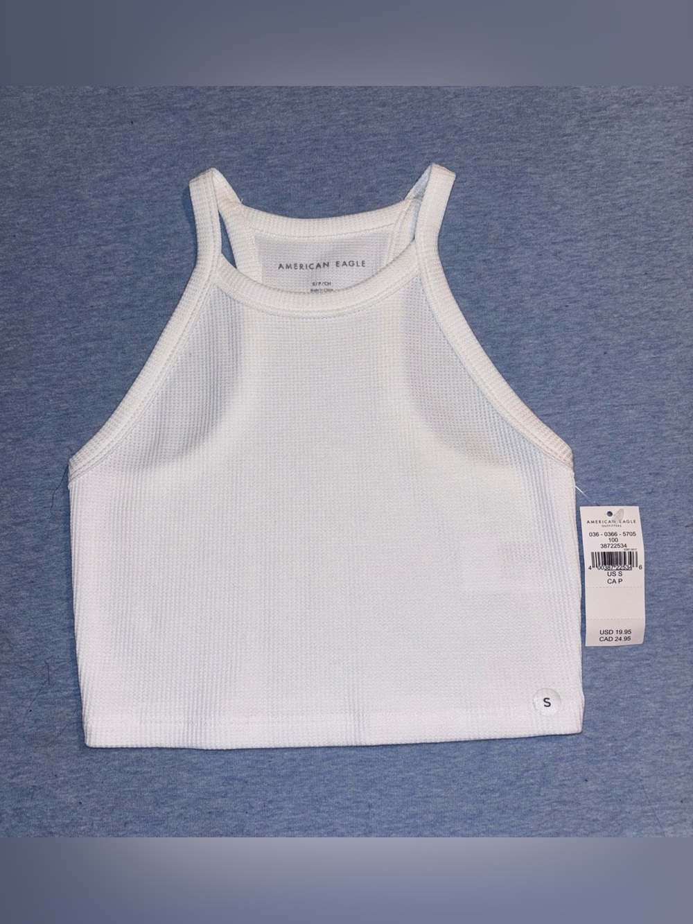 American Eagle Outfitters White Ribbed High-Neck Crop Top